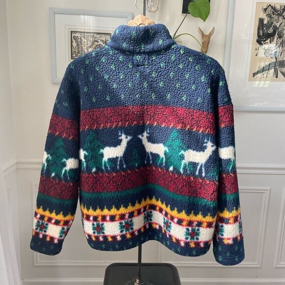 Vintage 90s Limited Sport Reindeer Berber Fleece 1/4 Zip Primary Colors M - Picture 5 of 8